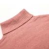 Turtleneck stickad tröja pullovers flare ärm mohair gröda toppar höst vinter vintage casual rosa 210427