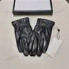 Double Letter Mitten Winter Warm Gloves High Grade Fashion Black Mittens Casual Sheepskin Glove For Men