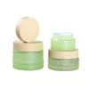 Frosted Green Glass Bottle Cream Jar Spray Lotion Pump Bottles Cosmetic Container 20ml 30ml 40ml 60ml 80ml 100ml 120ml with Imitated Wooden Lids