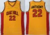 NCAA Koszykówka Oak Hill High School 33 Kevin Durant Jersey 22 Carmelo Anthony Uniwersytet Czerwony Żółty Zespół Kolor Oddychająca Koszula Czysta Bawełna Dla Sport Wentylatory High / Top