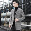 Корейский плед мужской шерстяной траншеи пальто куртка длинные касуа тонкий шерстяной ветровка зимняя мода мужчины пальто шекетчики Hombre 210527
