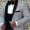 Houndstooth bruiloft smoking voor bruidegom slim fit zwarte mannen pakken sjaal revers somking blazer afrikaanse mannelijke mode kostuum 2021 x0909