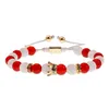 Luxury Fashion Adjustable Bracelet Red Stone Beads White Alabaster Beaded Hand Knitted Bracelet Jewelry Gift