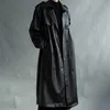 Lautaro Autumn Long Oversized Black Faux Leather Trench Coat for Women Sleeve Belt Double Breasted Loose Fashion 210916