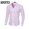 Ursporttech męska koszula Z Długim rękawem Białe Topy Moda Solid Color Koszule Slim Fit Plain Men Odzież Black Gray 210708