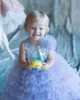 Cute Lavender Sparkly Cekinowe Kwiat Ball Girl Dresses Princess Formalna Sukienka Komunikacja Suknia ślubna