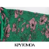 KpyTomoa Mulheres doces moda estampa floral blusas cortadas vintage v pescoço de pescoço para trás camisetas femininas estriadas chiques 210326