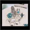 Bohemian Knuckle 9 Pcs Set Antique Silver Alloy Turquoise Arrow For Girlsladies I9Rb5 Band Rings Ixs9S