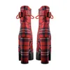 Only Maker Womens Platform Ankle Boots Buckle Strap Chunky Heel Red Plaid Lace Up Side Zipper Round Toe Booties For Winter