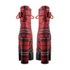 Tylko Maker Womens Platformy Botki Botki Klamry Pasek Chunky Heel Czerwona Plaid Lace Up Side Zipper Round Toe Botki Dla Zima