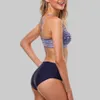 Charmleak Bikini Set Halter Badmode Hoge hals Badpak Vintage Gedrukt Badpak Beachwear 210629