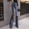 Vintage patchwork flare stretch jeans damer hög midja skinny boot-cut denim byxor mujer mode byxor för kvinnor 210809