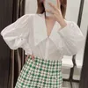 Blsqr Moda Białe Plisowane Luźne Bluzki Kobiety Vintage Klapel Collar Z Długim Rękawem Kobiet Koszule Blusas Chic Topy 210430