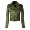 Ly Varey Lin Mulheres Camurça Jaqueta de Motocicleta Exército Verde Grande Collar Curto Design Curto Zíper Faux Feminino Feminino Punk 210526