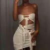 Sexy Bez ramiączek Bustier Mini Sukienka Plisowane Bandaż Cut Out Bodycon Sukienki Lato Plaża Wakacje Ruched Cosplay Erotyczne Odzież 210517