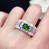 Intarsiato lucido zircone verde strass tendenza anniversario regali per uomo e donna gioielli anello in argento moda X0715