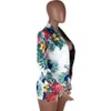 Floral bedrukte lange mouwen jas shorts vrouwen pak hot selling Europese en Amerikaanse sexy stijl tweedelige set x0428