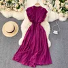 Neploe Elegant Ruffles Lace Mature Dress Women High Waist Hip A Line Long Slim Vestidos O Neck Sleeveless Candy Color Robe 210423