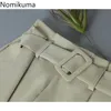 Nomikuma cor sólida cintura alta torção tornozelo terno calças mulheres faixas lace up reta calças soltas pantalones 3a807 210514