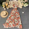 Sexy Open Back Bohemian Holiday Long Dress High Waist Hip Cross Design Print A Line Vestido V Neck Sleeveless Camis Ropa 210422