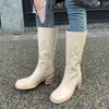 Laarzen Western Mode Dames Schoenen Borduurwerk Totem Women 2022 Geplooide slip op Mid-Calf Retro Scarpe Donna Botas