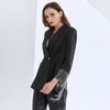 Black Patchwork Tassel Blazer For Women Notched Long Sleeve Back Split Casual Blazers Female Fashion Clothing 210524