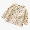 Dziewczyny Koreański Plaid Kwiatowy Koszula Dziecko Jesień Lapel Bawełna Długi Rękaw Moda Bluzka 210625