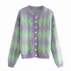 Sweet Green Plaid Women Cardigan Spring Fashion O Neck Ladies Tröjor Casual Button-Fly Kvinna Knitwears Girls Chic 210430