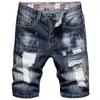 Trendy Denim Shorts Men Ink Paint Blue Jeans Slim Fit Designer Trip Party Club Hip Hop Big Pantalones X0621