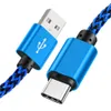 1M / 2M / 3M Weefsel Gevlochten oplader Kabels Type C Micro V8 USB-gegevenskabel voor Samsung S6 S7 EDGE S8 HTC