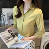 Coreano Mulheres Camisa Chiffon Blusa Para Três Quarter Sleeve S Feminino Top White Patchwork Tops Woman Basic 210427