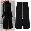 Plus Size Rokken voor Dames Kantoor Casual Midi Women's Potlood met zip lange zwarte hoge taille Grote 210428