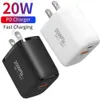 20W PD Type C QC3.0 Wall Charger Fast Quick Charger USB C Power Adapters for iPhone 12 13 14 15 Samsung Huawei Android Phone PC MP3