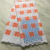5Yards/pc Orange Embroidery African White Cotton Fabric Flower Swiss Voile Dry Lace For Dressing PL11383