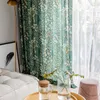 リビングルームの寝室の窓のための現代の緑の葉のカーテン印刷された素朴なビンテージカーテンの準備ができて210913