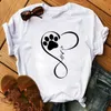 Love Heart Dog Paw Print T Shirt Women Cartoon T-shirt Funny Female T-shirt 2020 Summer Leisure Fashion Aesthetic Tshirt Tops X0527