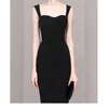 ファッション女性夏のドレスハイウエストエレガントなセクシースパゲッティストラップカジュアルブラックドレス210520