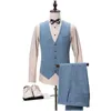 Costumes pour hommes Blazers (veste + pantalon + gilet) Design costume en lin bleu Slim Fit mariage décontracté été plage marié homme Blazer Terno Masculino