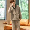 Zimowe Mężczyźni Dorywczo Kimono Szlagrobowe Grube Ciepłe Flanel Długa Szata Plus Size Luźna Koszulka Koszulka Koszula Koszulka Nightwear Homewear 210901