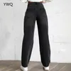 Cargo Pant Dżinsy Kobieta Wysoka Talia Stretch Czarny Ripped Prosto Noga Mama Chłopak Przyczynowy Baggy 210809