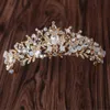 Edle Kristallperlen Perle Gold Braut Sets Strass Diadem Tiaras Halskette Ohrringe Barock Krone Hochzeit Schmuck Set307J