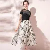 Rhinestones Shiny Knitted Womens Two Piece Sets O-Neck Short Sleeve T shirt + High Waist mesh embroidery butterfly Skirt 210520