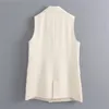 Elegant Office Lady Pocket Women Coat White Sleeveless Vests Jacket Outwear Casual Brand WaistCoat Colete Feminino 210430