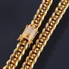 Stainless Steel Bling Crystal Zircon Cuban Chain Gold Diamond Link Bracelet Necklaces for Men Nightclub Hip Hop Fashion Jewelry Will and Sandy