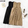 H523 Temperament Fashionable Sexy Loose Wrapped Chest and Waist Single-row Button Pure Color Mid-length Dress 210507