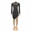 Casual Dresses Rhine Pearls Tassel Sparkly Sheer Mesh Birthday for Women Sexy Night Club bär långärmad BodyCon Party Mini Dress3760608