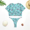 Bandage sexy Bandage à manches courtes Brésilien Bikini Set Summer Floral Swewar Swimsuit Bather Suit natation 210520