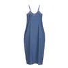 여자 드레스 플러스 사이즈 데님 숙녀 여름 패션 민소매 깊은 V 넥 느슨한 섹시한 긴 maxi 청바지 의류 210522