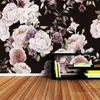 Benutzerdefinierte 3D-Fototapete, handbemalt, schwarz, weiß, Rose, Pfingstrose, Blumenwandbild, Wohnzimmer, Heimdekoration, Malerei, Wandpapier