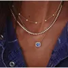 Pendant Necklaces Multilayer Blue Crystal Necklace For Women Fashion Rhinestone Shine Star Jewelry Choker Statement Valentine's Day Gift